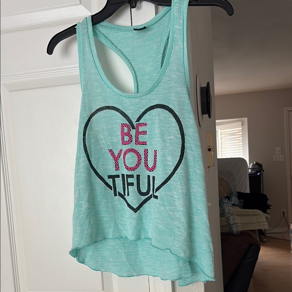 Stranded Green Asymmetrical Crop Tank Top